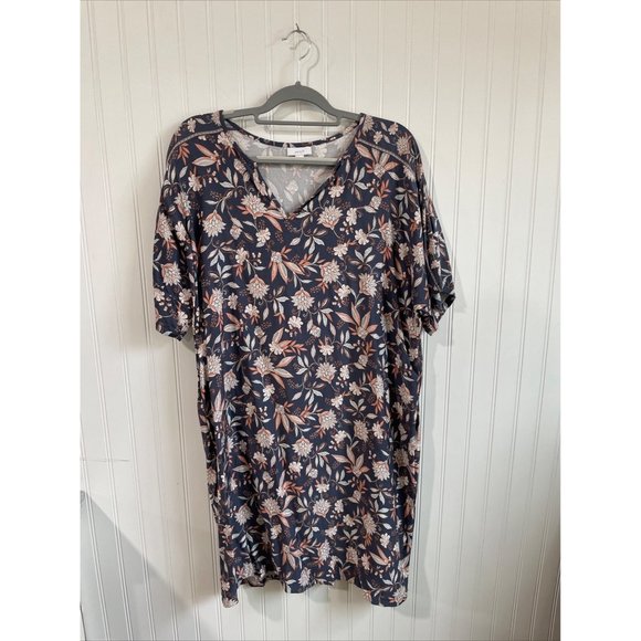 J. Jill Pure Jill Dress Womens Large Blue Floral Lenzing Ecovero‎ Viscose Soft - Picture 1 of 9